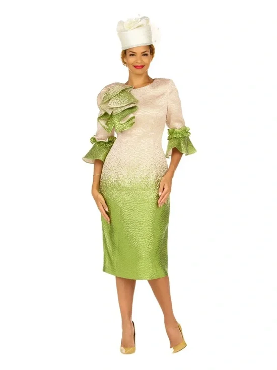 Giovanna Metallic Brocade Ruffle-Shoulder Sheath Dress-Plus - Picture 1 of 10